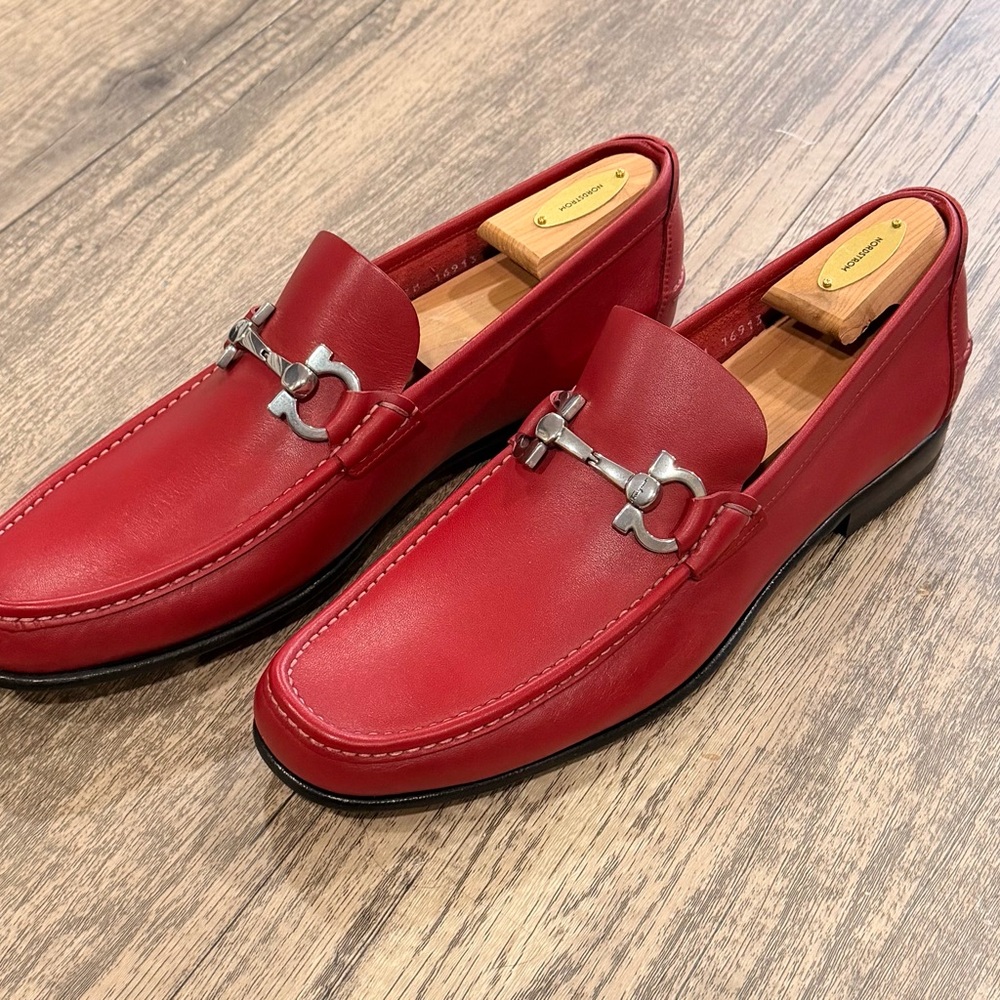 Like NEW Salvatore Ferragamo Red Leather Bit Loafers - Men's - Picture 4 of 5
